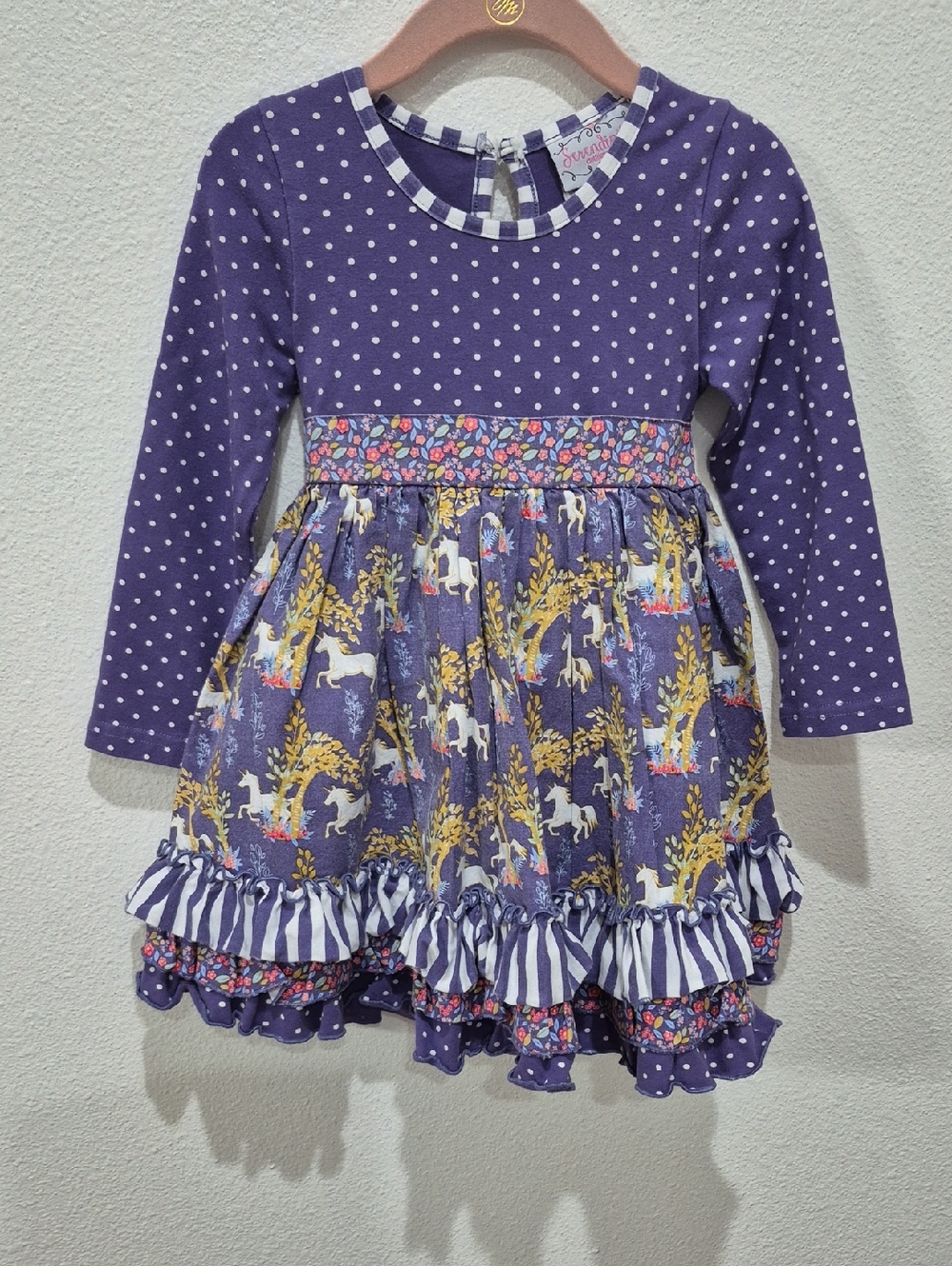 Serendipitt Purple Polka Dot Unicorn Ruffle Dress Size 3.